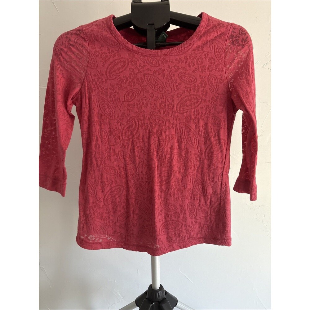 Lauren Jeans Co Ralph Lauren Pink Burnout Paisley Top 3/4 Sleeve Lined XS